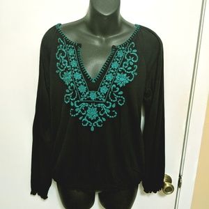 Green and black Ivy soft embroidered top